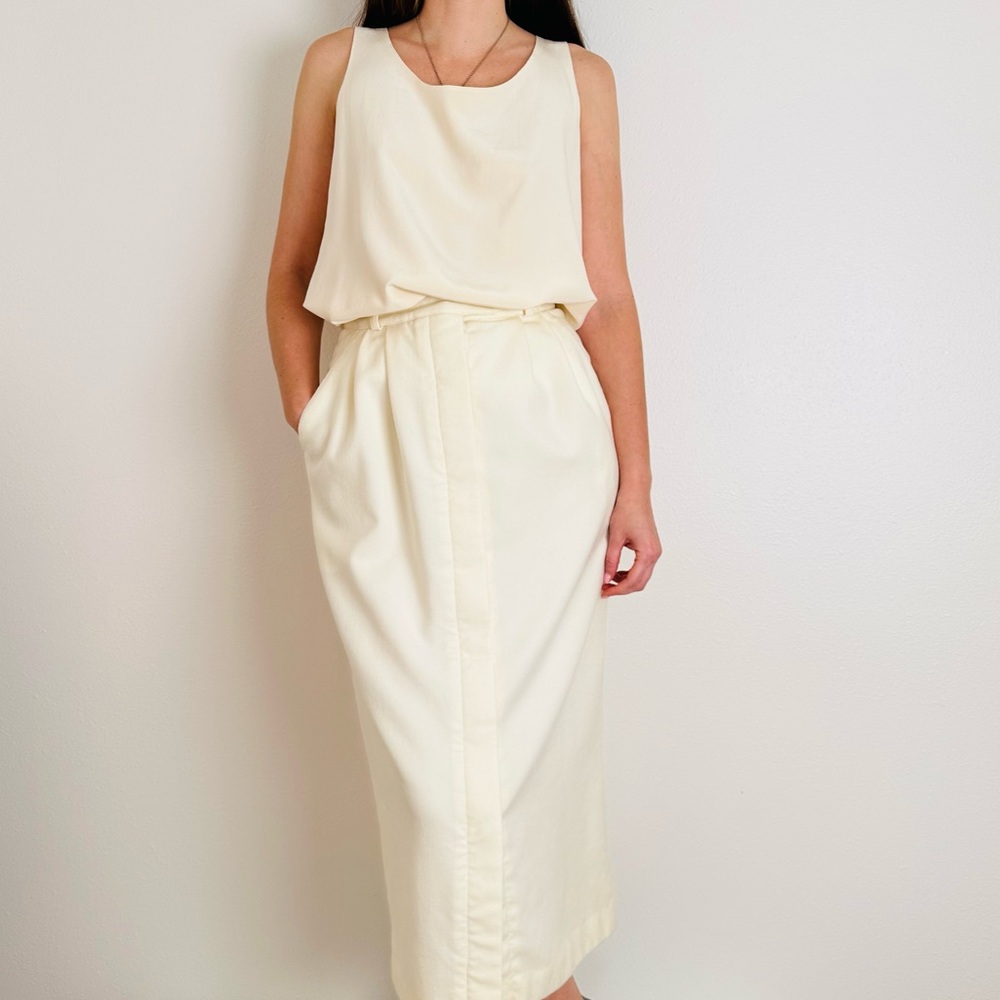 Vintage Buccaneer 100% wool cream pencil maxi skirt